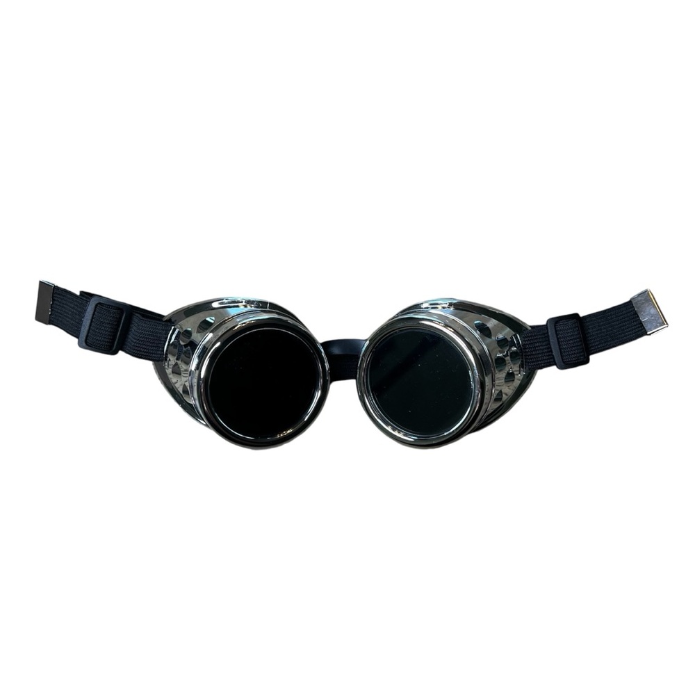 Steampunk Adjustable Halloween Costume Cosplay Round Goggles Black/Chrome OS